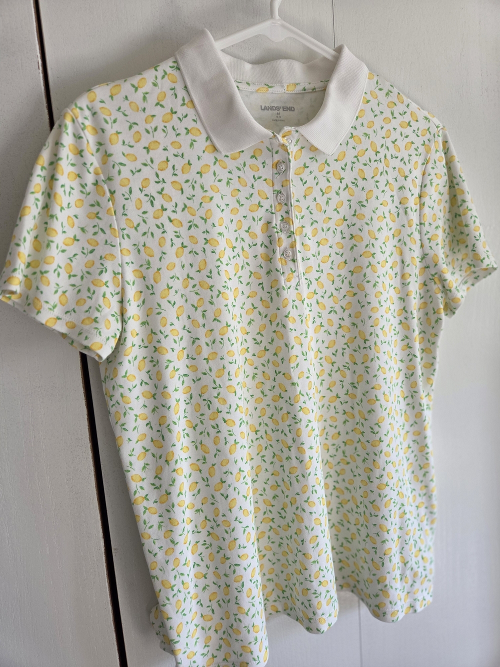 Lands' End White Polo with Yellow Lemon Print